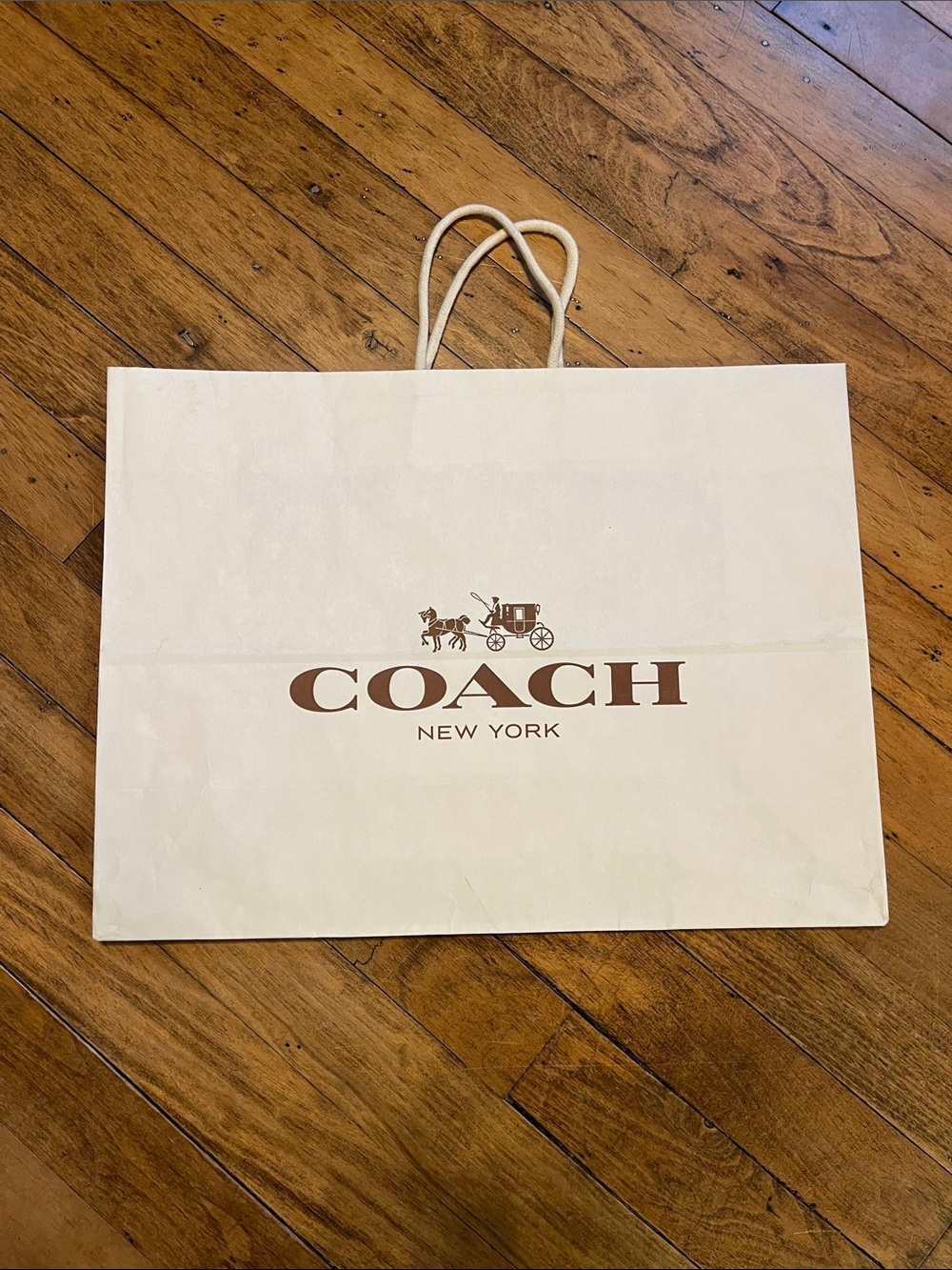 COACH White Shopping Bag with Brown Logo